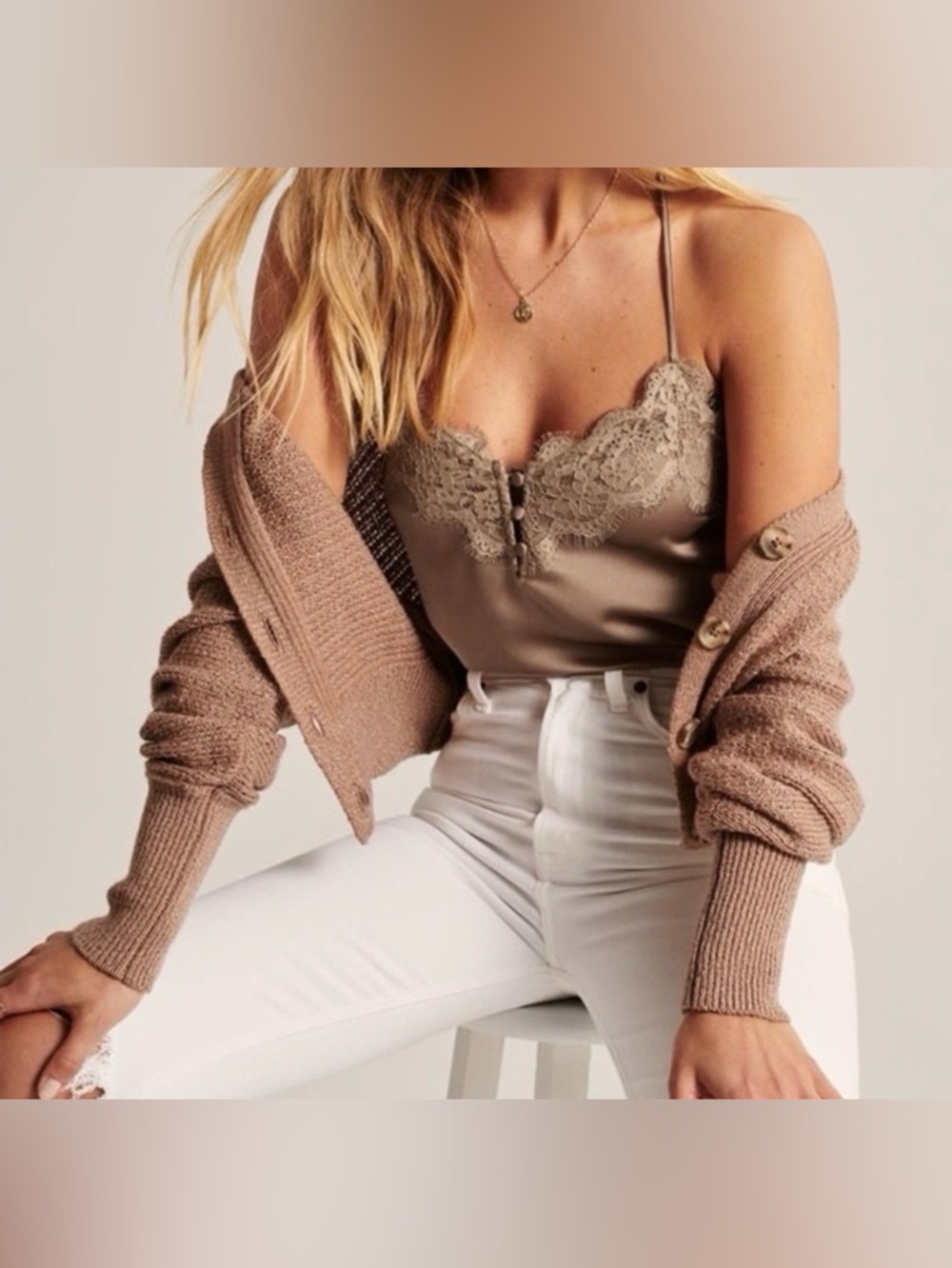 Abercrombie & Fitch Satin Lace Bodysuit in Copper